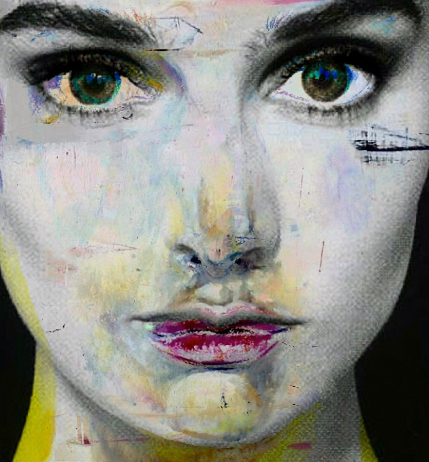She Remembers You — a work by ALMA, Oil & pastel on raw canvas